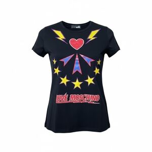 Love Moschino Black Graffic Tee Shirt Short Sleeve Size 6 Medium Cotton